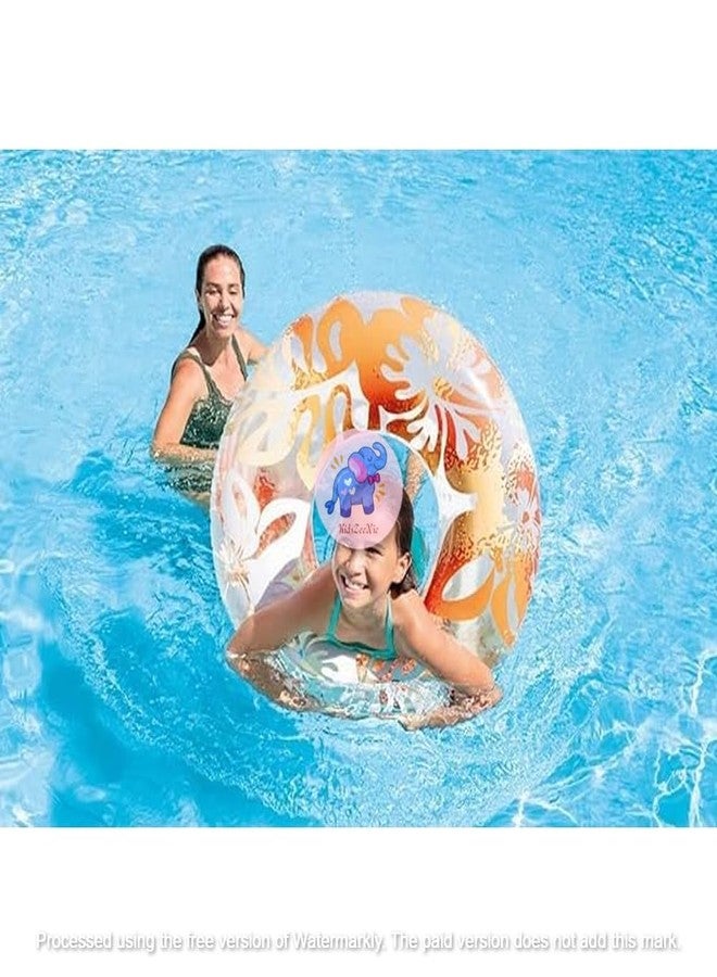 KidsZeeNie® Inflatable Swimming Rings for Adult| Printed Floater for Summer Fun|Circle Swim Tube for Pool Party, Lake, Beach| Swimmer Training Aid|Water Safety Float for Kids 9+ (Clear Tropical) - Image 3